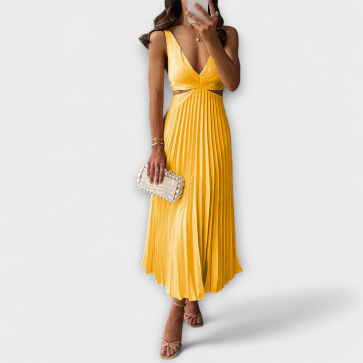Elegante vestido de noche midi con plisado