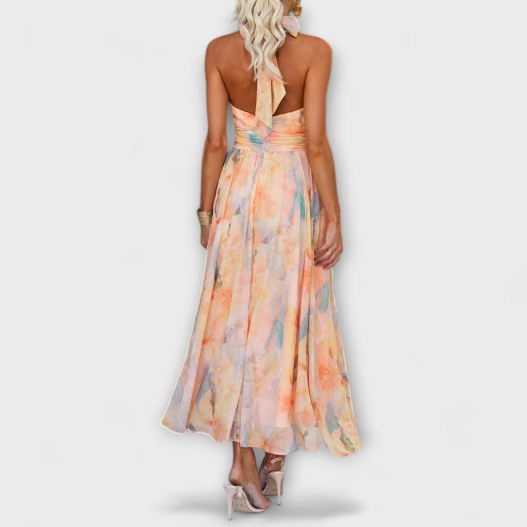 Vestido Maxi de Tirantes con Estampado Acuarelado