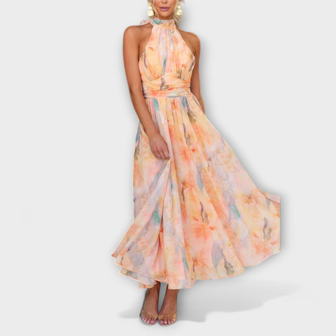 Vestido Maxi de Tirantes con Estampado Acuarelado