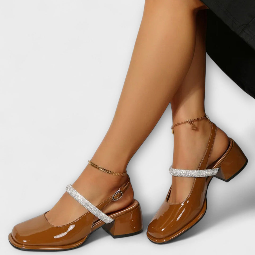 Celandra - Mary Janes con tiras brillantes y tacón bloque