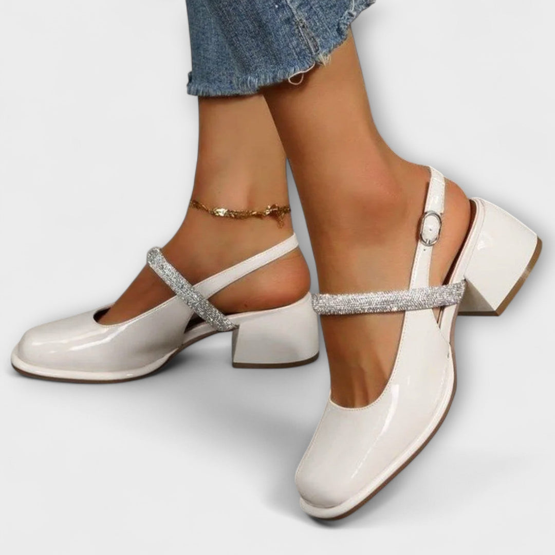 Celandra - Mary Janes con tiras brillantes y tacón bloque