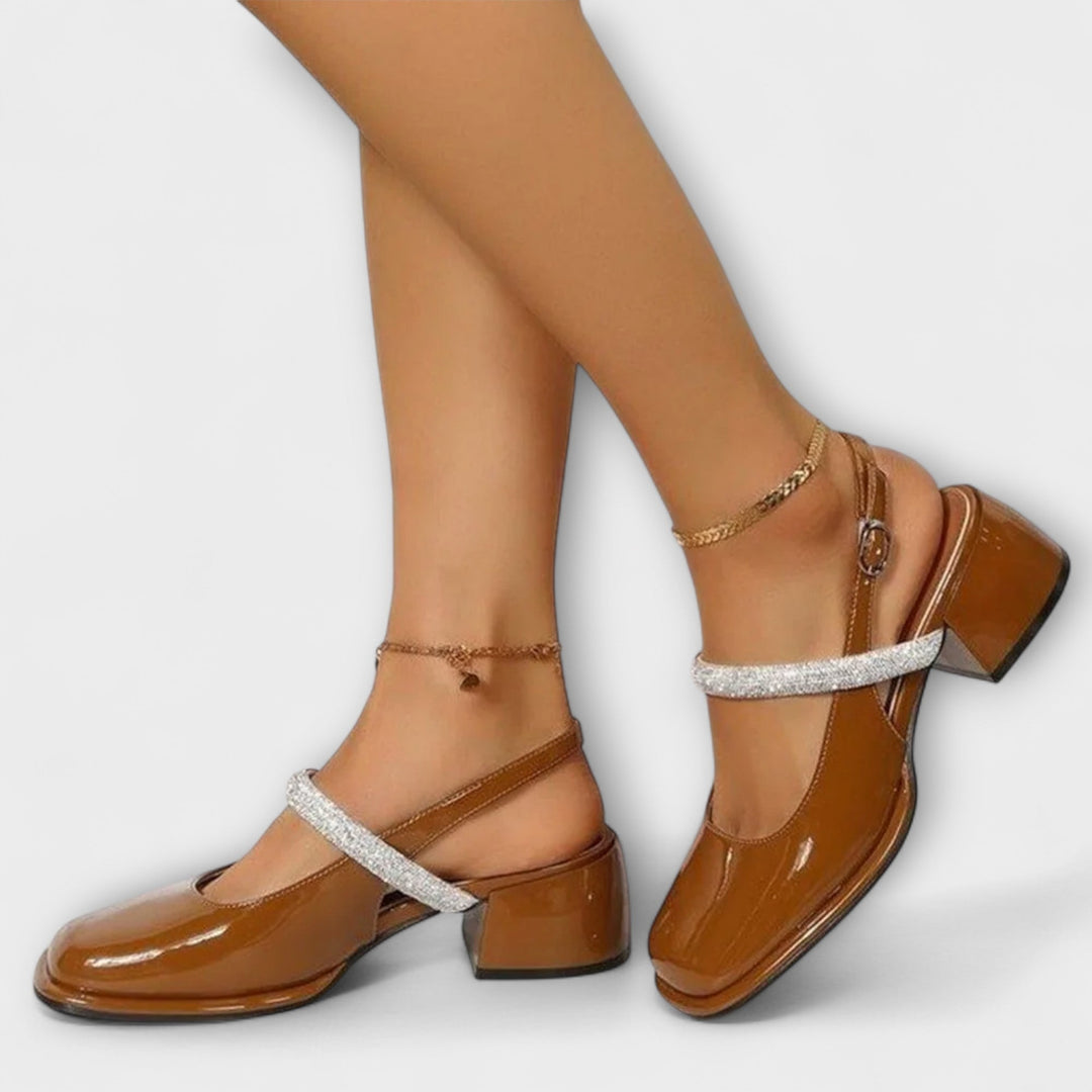 Celandra - Mary Janes con tiras brillantes y tacón bloque