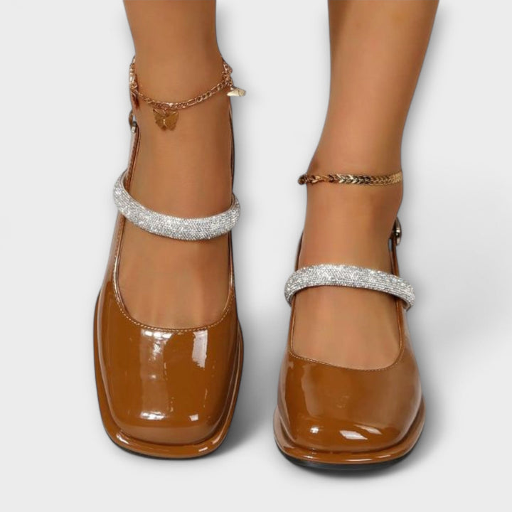 Celandra - Mary Janes con tiras brillantes y tacón bloque