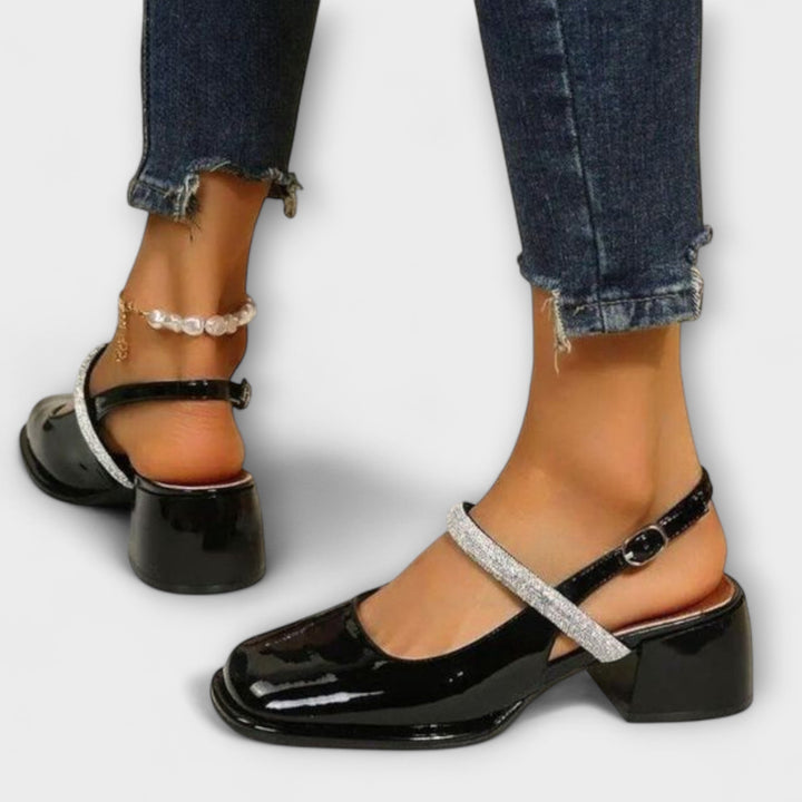 Celandra - Mary Janes con tiras brillantes y tacón bloque