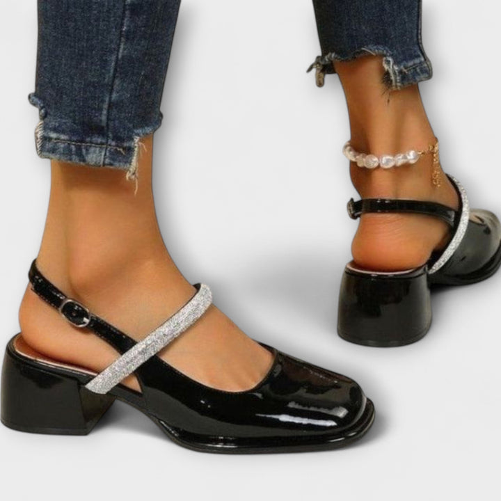Celandra - Mary Janes con tiras brillantes y tacón bloque